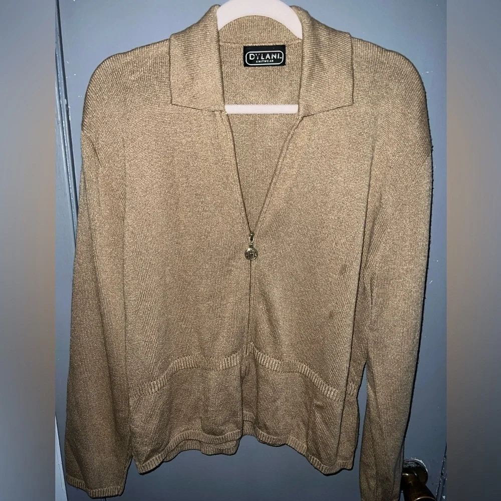 DYLANI knitwear zip up tan sweater